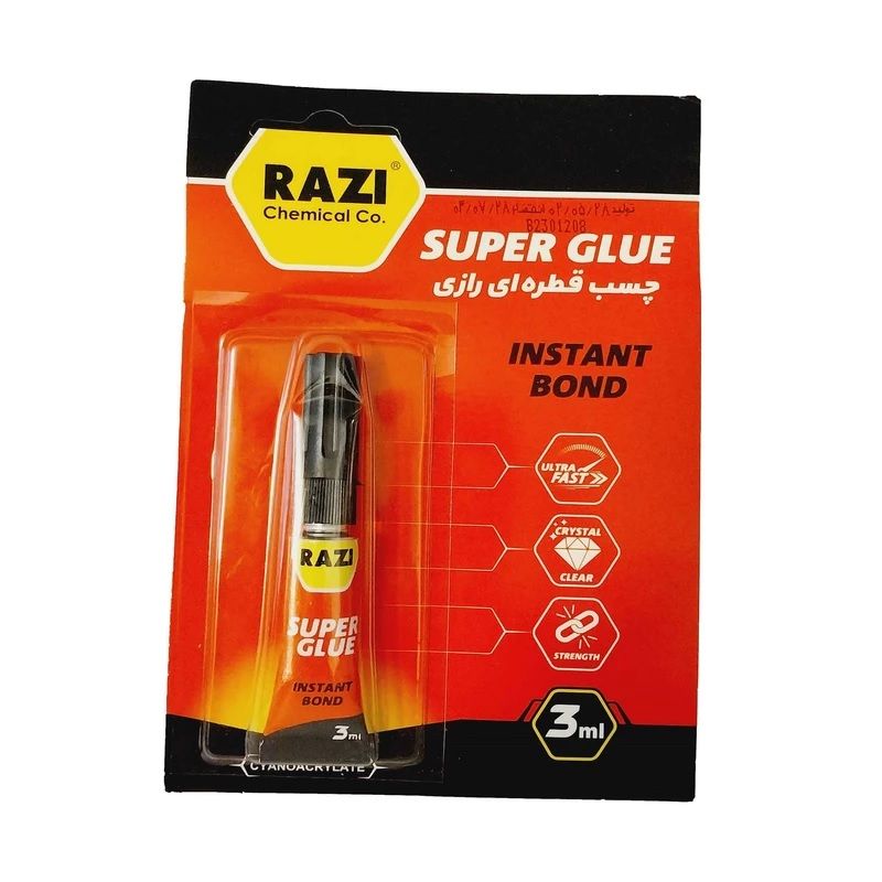 چسب قطره ای رازی مدل super glue کد 001 حجم 3 میلی لیتر