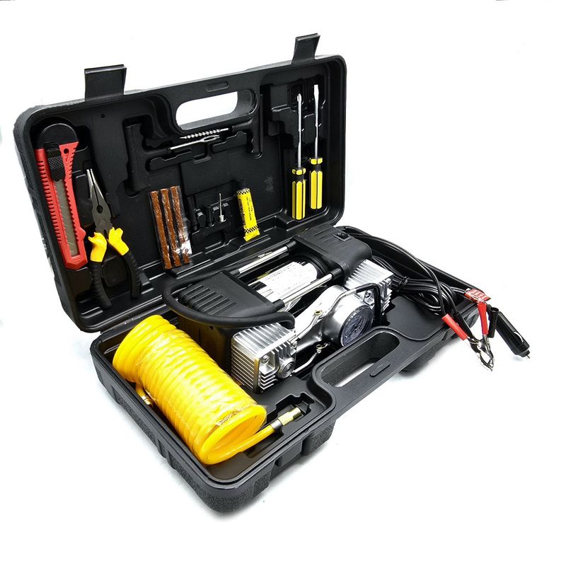 کمپرسور هوا خودرو 23 وات کلایمکس مدل فندکی و سر باتری کد cx jb 87 مجموعه 15 عددی
